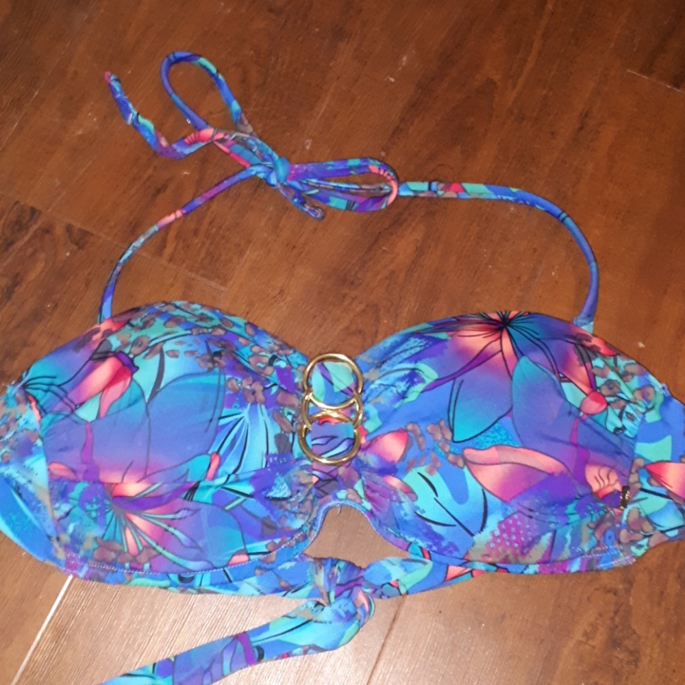 AQUA blue floral bikini top